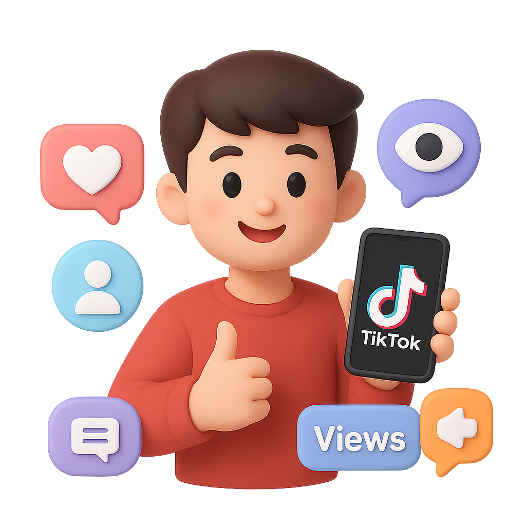 Mobile phone showing TikTok profile with growing followers, likes, views